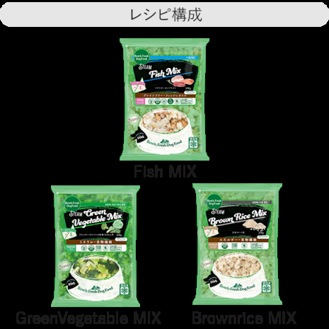レシピ No.F1【3kg】Fish 1kg / GreenVM 1kg / Brown 1kg