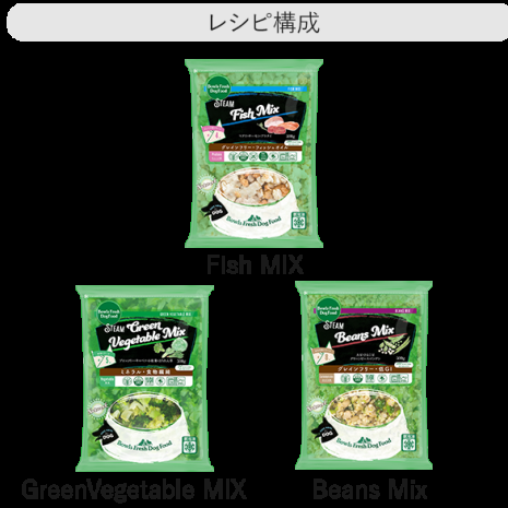 レシピ No.F2【3kg】Fish 1kg / GreenVM 1kg / Beans 1kg