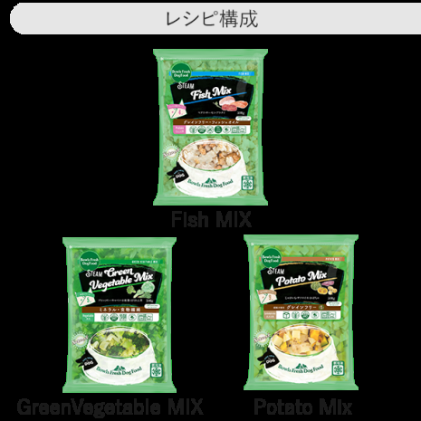 レシピ No.F3【3kg】Fish 1kg / GreenVM 1kg / Potato 1kg