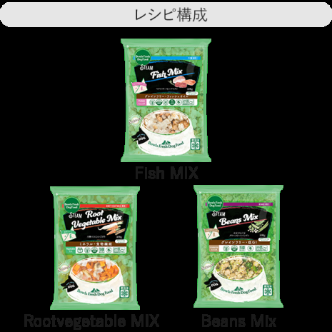 レシピ No.F5【3kg】Fish 1kg / RootVM 1kg / Beans 1kg