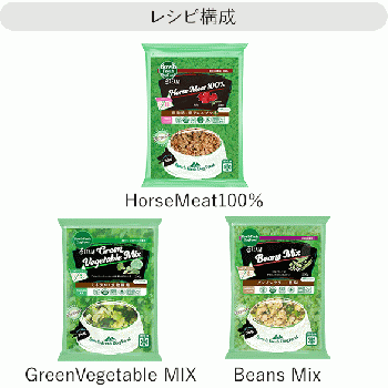 レシピ No.H2【1.5kg】Horse 500g / GreenVM 500g / Beans 500g