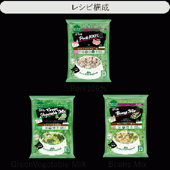 レシピ No.P2【1.5kg】Pork 500g / GreenVM 500g / Beans 500g
