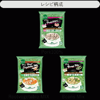 レシピ No.P5【1.5kg】Pork 500g / RootVM 500g / Beans 500g